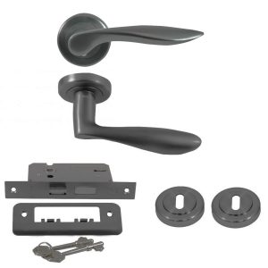 Aran Black Graphite Door Hardware Set